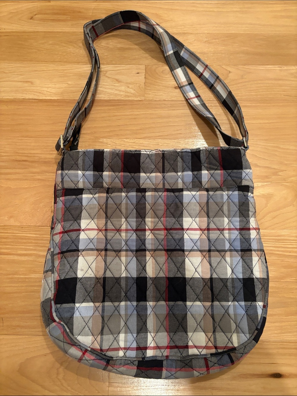 Vera Bradley Quilted Plaid Crossbody in Neutral Tones with Red Accents - Picture 3 of 7